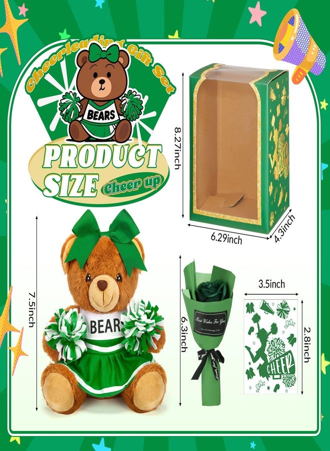 Arrowbash Cheerleading Gift Set Including Cute Cheerleader Bear, Artificial Flower, Card and Box for Cheerleading Lovers Cheer Team Christmas Party Favors Gifts(Green) - Image 2