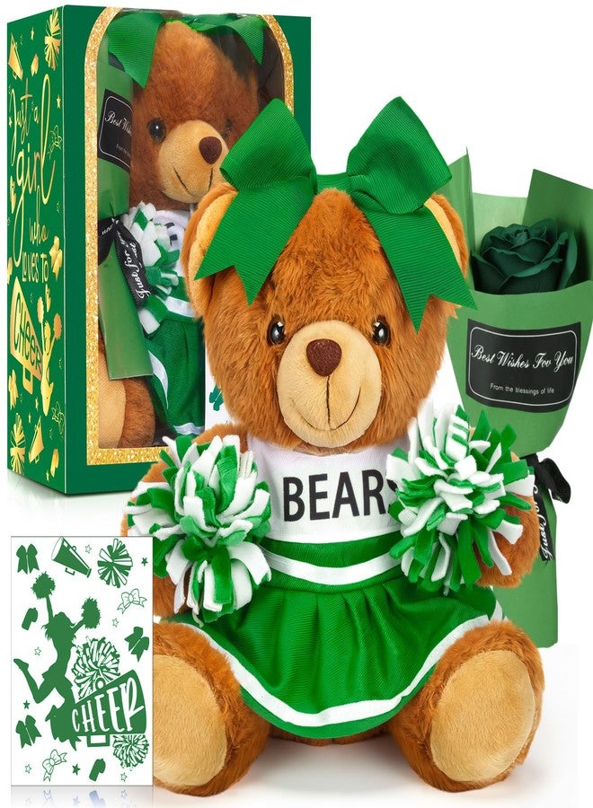 Arrowbash Cheerleading Gift Set Including Cute Cheerleader Bear, Artificial Flower, Card and Box for Cheerleading Lovers Cheer Team Christmas Party Favors Gifts(Green) - Image 1
