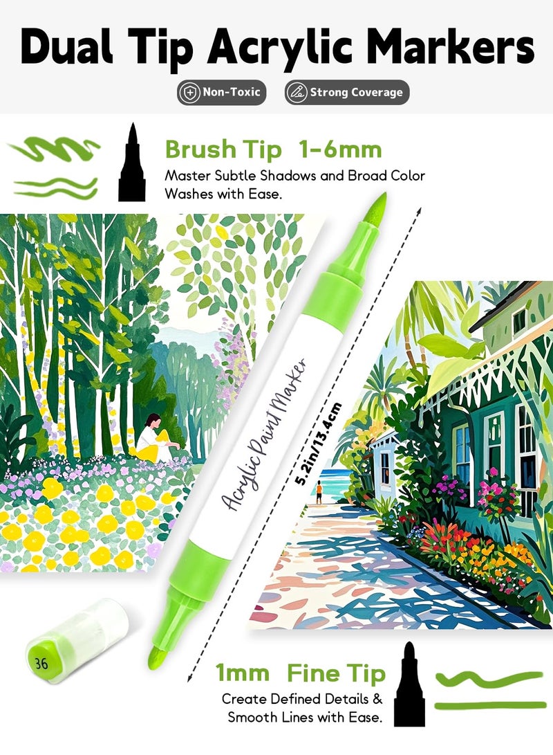 YHC 48 Colors Acrylic Paint Markers with Free App, Dual Brush & Fine Tip Acrylic Paint Set for Adults Coloring, Paint Pens for Eggs, Wood, Rock, Canvas, Fabric, Plastic, Stone, Glass, Ceramic,DIY Crafts - Image 2
