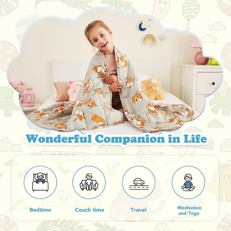 CuteKing Weighted Blanket (5lbs, 36"x 48", CuteDog) Heavy Blanket for 40-60lbs, Weighted Blanket for Cooling & Heating with Premium Glass Beads, Thick Blanket All-Season - Image 4