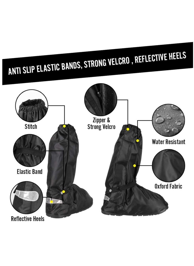 SYOSI Reusable Boot Shoe Covers with Reflective Heels Zipper Elastic Bands Water Resistant Protective Non Slip Overshoes Cover for Rainy Days Outdoor Hiking Camping Fishing Cycling for Men Women  - Image 4