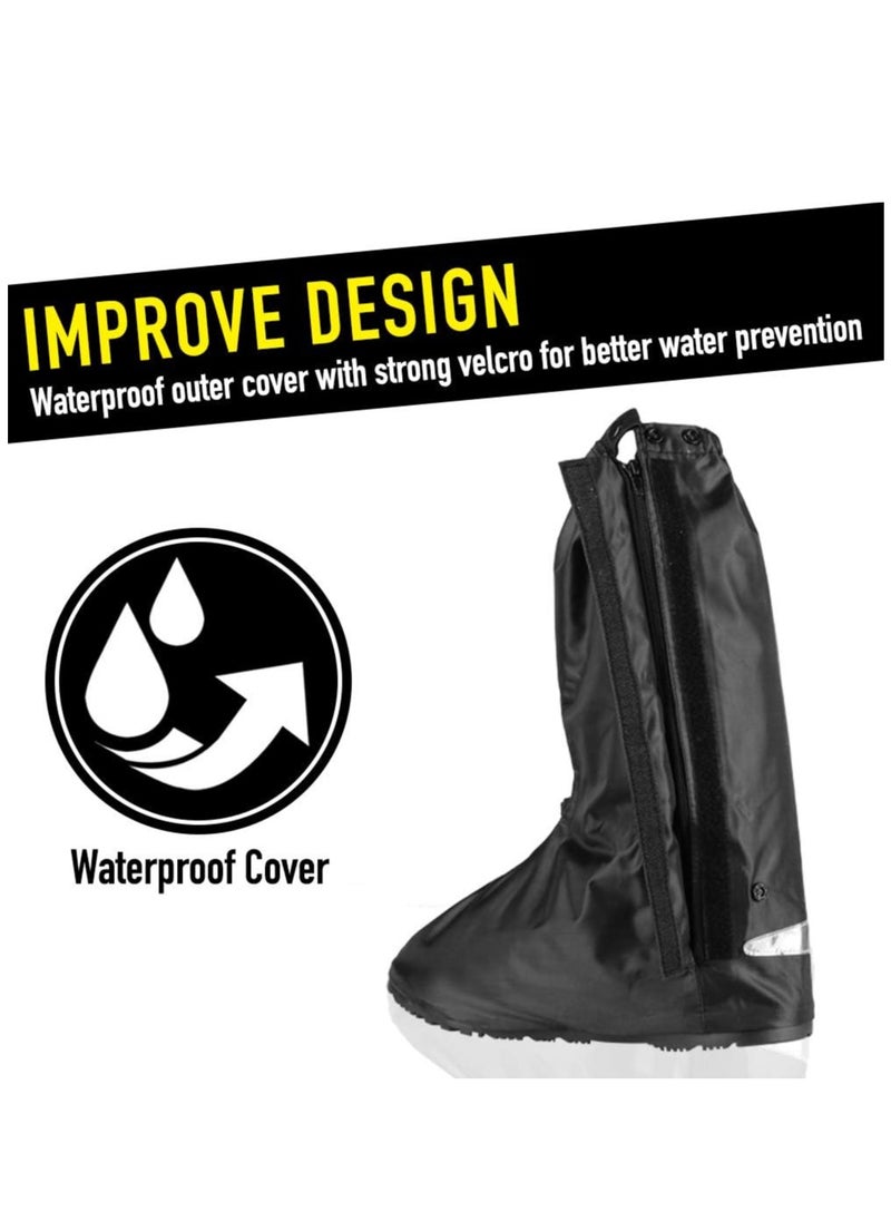 SYOSI Reusable Boot Shoe Covers with Reflective Heels Zipper Elastic Bands Water Resistant Protective Non Slip Overshoes Cover for Rainy Days Outdoor Hiking Camping Fishing Cycling for Men Women  - Image 3