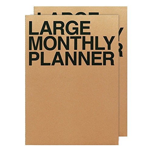 JSTORY Large Monthly Planner Set of 2 Stitch Bound Flat Lay Year Round Flexible Cover Goal/Time Organizer Thick Paper Eco Friendly Customizable A4 16 Months 36 Pages 18 Sheets Kraft - Image 1