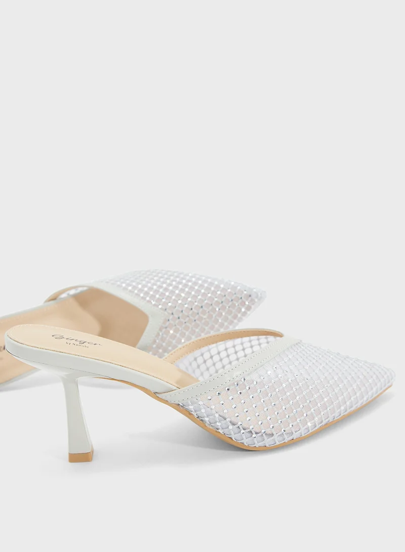 Ginger Mesh Slip On Heeled Mule