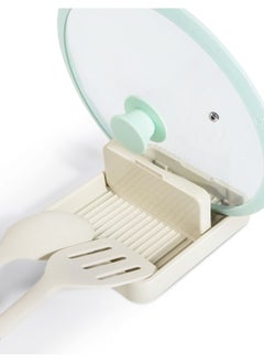 Excefore 2 Pack Spoon Rest with Pot Lid Holder For Stove Top, Keep Your Kitchen Neat and Drip-Free - Perfect for Spoons, Lids, Utensils, and More - Beige Color  - Image 1