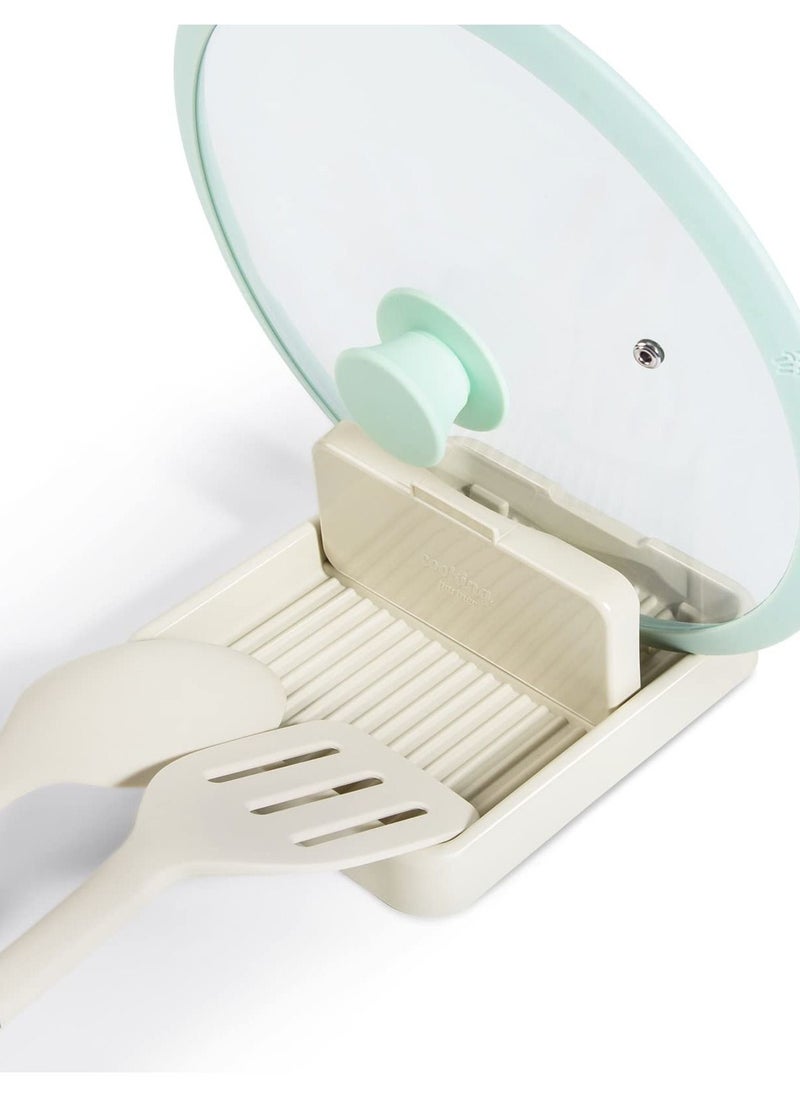 Excefore 2 Pack Spoon Rest with Pot Lid Holder For Stove Top, Keep Your Kitchen Neat and Drip-Free - Perfect for Spoons, Lids, Utensils, and More - Beige Color  - Image 1