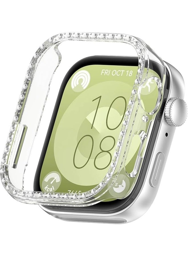 Bling Case Compatible with Huawei Watch Fit 3, Slim Hard PC Frame Protective Cover Without Screen Protector, Crystal Diamond Bumper Case for Women and Girls – Clear - Image 1
