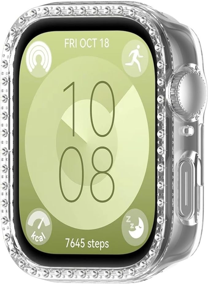 Bling Case Compatible with Huawei Watch Fit 3, Slim Hard PC Frame Protective Cover Without Screen Protector, Crystal Diamond Bumper Case for Women and Girls – Clear - Image 4