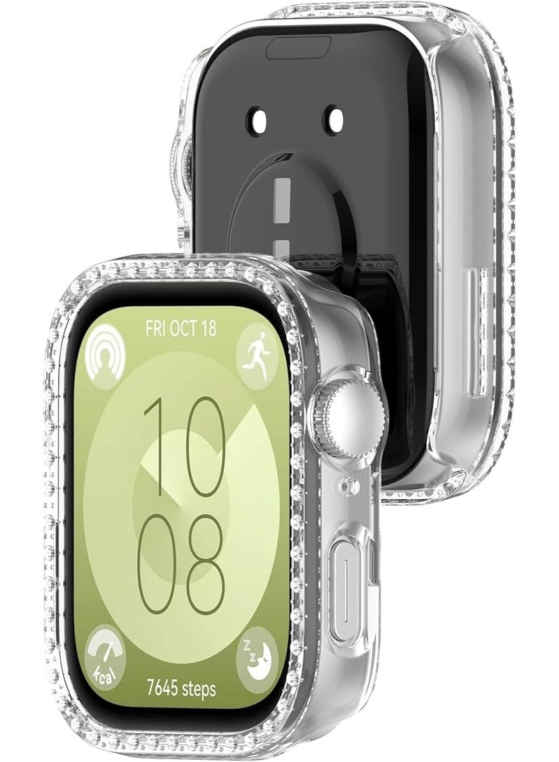 Bling Case Compatible with Huawei Watch Fit 3, Slim Hard PC Frame Protective Cover Without Screen Protector, Crystal Diamond Bumper Case for Women and Girls – Clear - Image 2