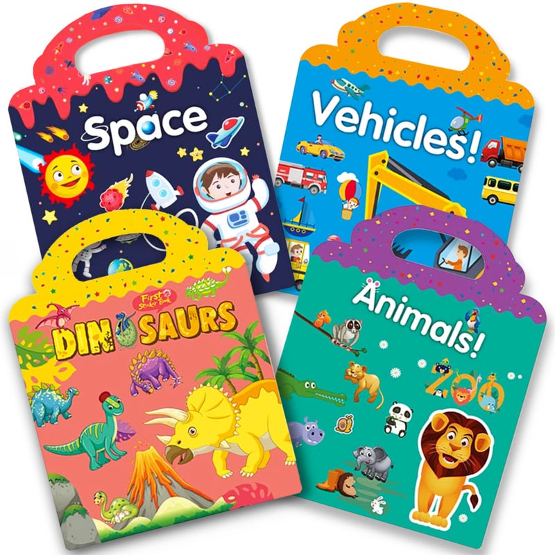 RUSON Reusable Sticker Book for Kids 4 Sets Educational Learning Toys Travel Stickers Activity Books for Toddler Girls Boys Age 3 Birthday Gifts Vehicle Space Dinosaur Animals - Image 2