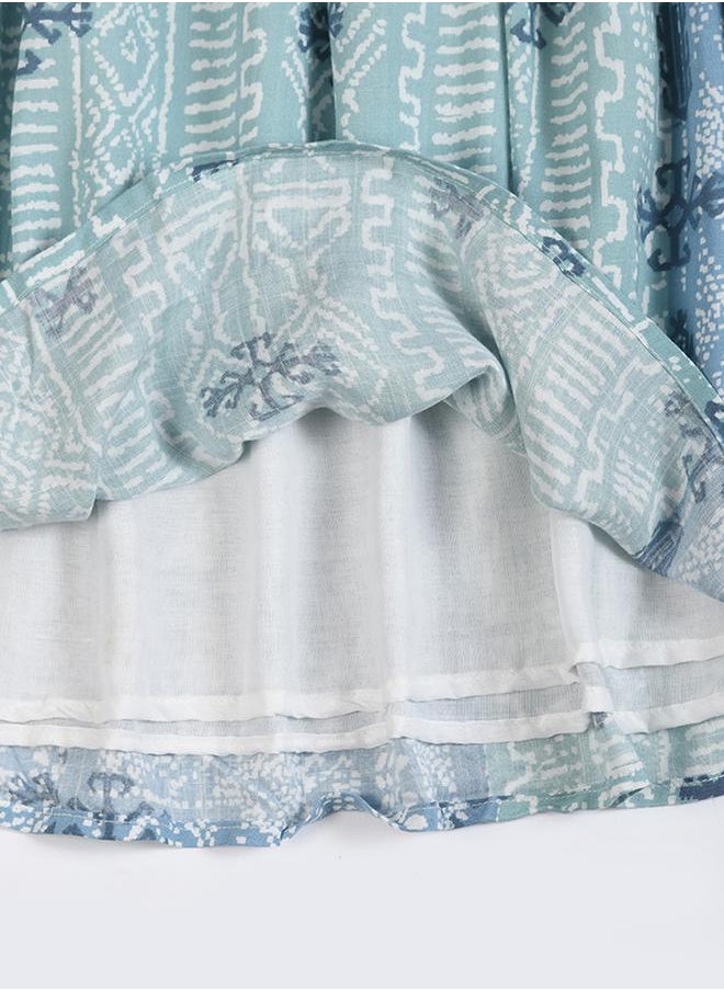 BELLA MODA - All-Over Print Fit and Flare Round Neck Dress with Short Sleeves by Styli - Image 1