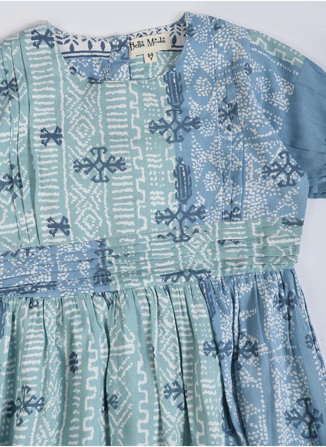 BELLA MODA - All-Over Print Fit and Flare Round Neck Dress with Short Sleeves by Styli - Image 1
