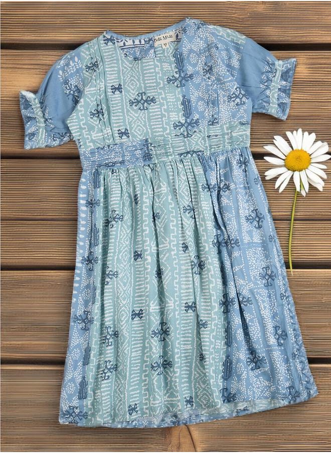 BELLA MODA - All-Over Print Fit and Flare Round Neck Dress with Short Sleeves by Styli - Image 1