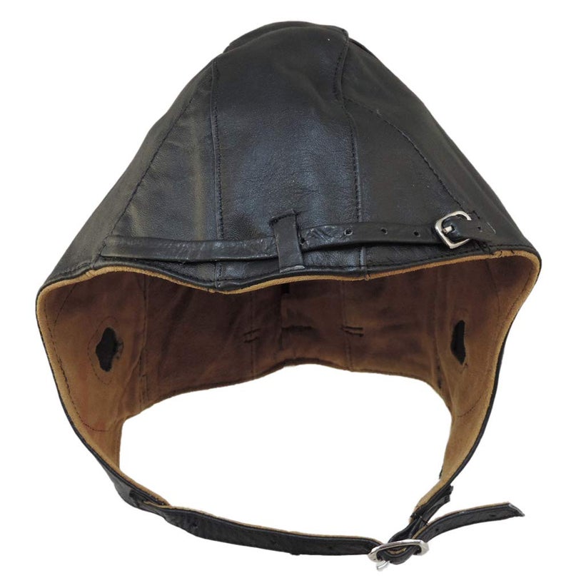 Unik Aviator Black Leather Motorcycle Helmet Cap Vintage WWII Hat Large - Image 3