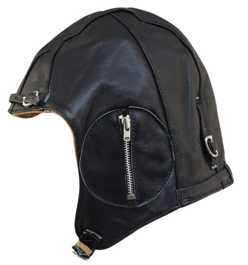 Unik Aviator Black Leather Motorcycle Helmet Cap Vintage WWII Hat Large - Image 4