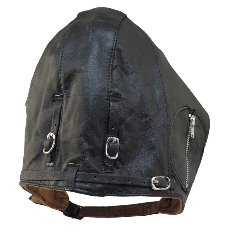 Unik Aviator Black Leather Motorcycle Helmet Cap Vintage WWII Hat Large - Image 5