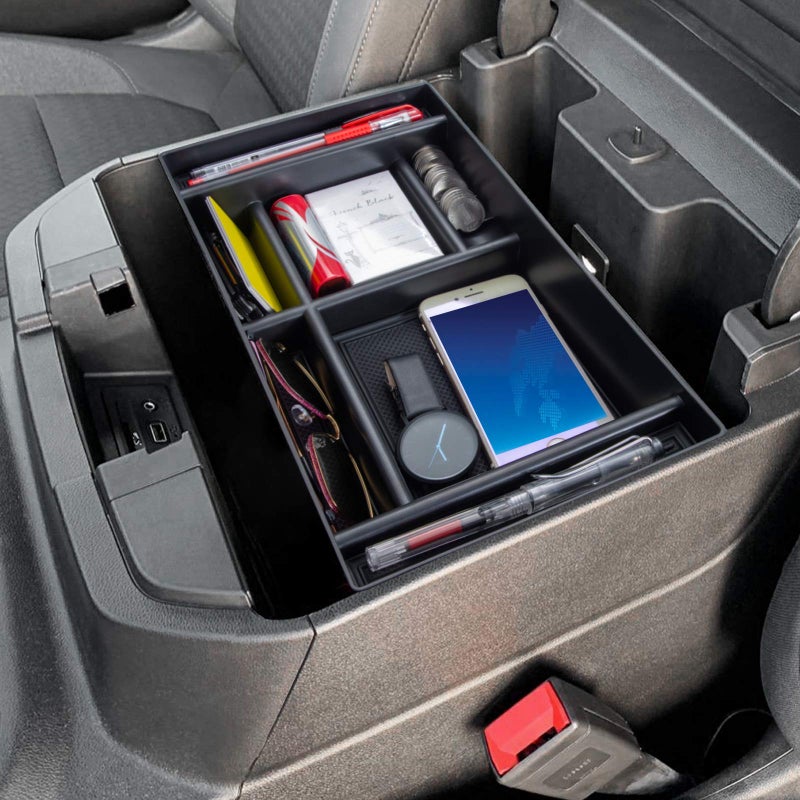 PIMCAR Center Console Organizer for 2019-2022 Chevy Silverado 1500/GMC Sierra 1500 & 2020-2023 Silverado/Sierra 2500HD/3500HD | Full Console Bucket Seats Only | Black Interior Trim Accessory - Image 3