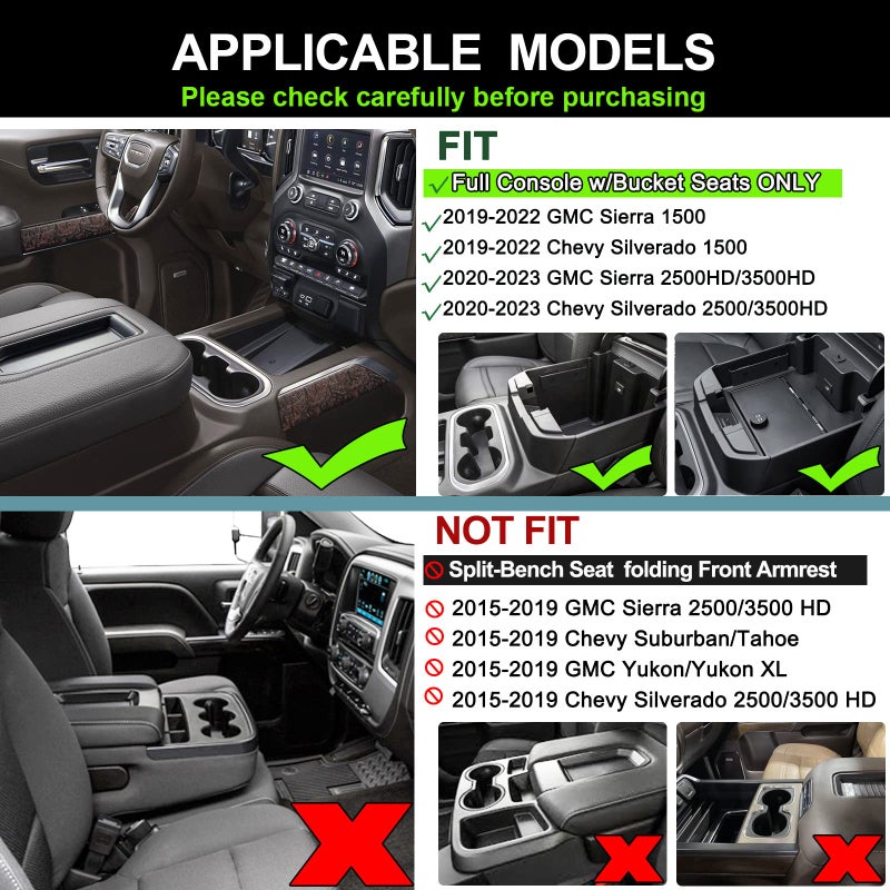 PIMCAR Center Console Organizer for 2019-2022 Chevy Silverado 1500/GMC Sierra 1500 & 2020-2023 Silverado/Sierra 2500HD/3500HD | Full Console Bucket Seats Only | Black Interior Trim Accessory - Image 2