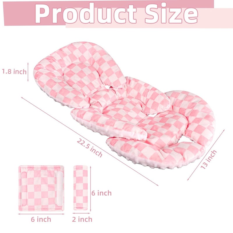 DAYEEBALL Infant Car Seat Insert Cushion Baby Car Seat Head Body Support for Girls  Boys Reversible Newborn Car Seat Insert with 2 Extra Strap Paddings Premature Car Seat Cushion Pink Checkerboard - Image 3
