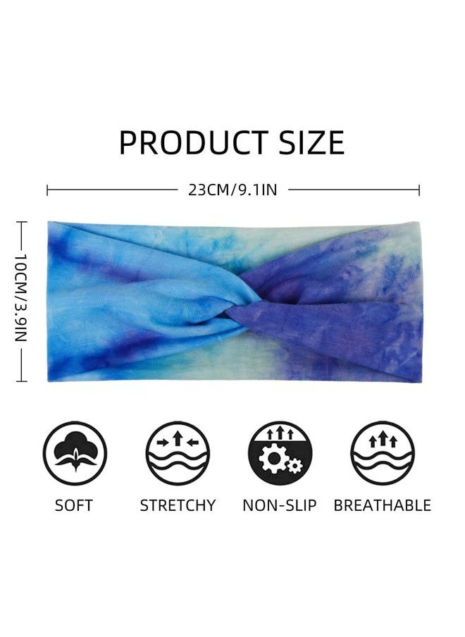 AKTVSHOW Tie Dye Headbands for Women Knotted Headband Elastic Head Bands Women's Hair Band Non-Slip Turban Yoga Stylish Sport Sweat Hair Wrap for Girls Cute Hair Accessories 4PCS  - Image 2