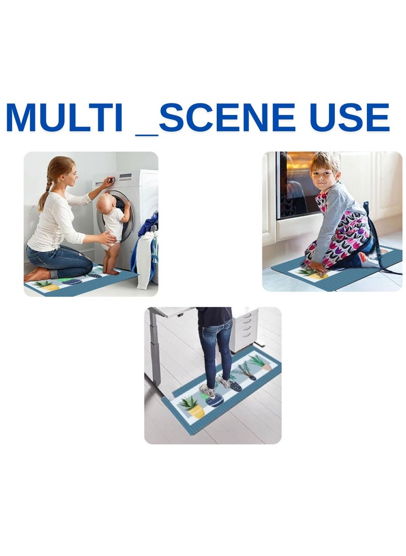 LESTER LESTER Oil-Proof Non-Slip Kitchen Mat Super Absorbent kitchen Carpet Quick Drying, Kitchen Rug, Non-slip Entrance Doormat, Diatom Leather Floor Mats Home Decor Set plants Design Blue 40X60x40X120cm  - Image 3