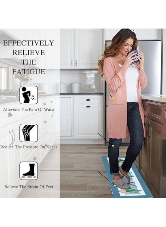 LESTER LESTER Oil-Proof Non-Slip Kitchen Mat Super Absorbent kitchen Carpet Quick Drying, Kitchen Rug, Non-slip Entrance Doormat, Diatom Leather Floor Mats Home Decor Set plants Design Blue 40X60x40X120cm  - Image 4