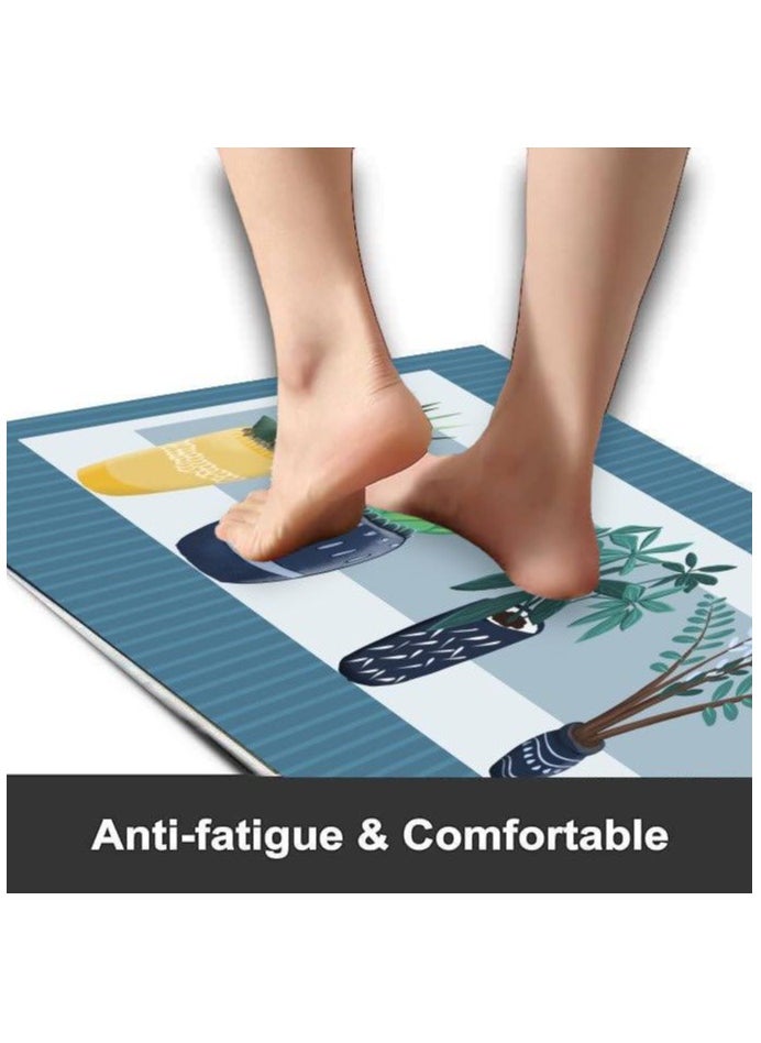 LESTER LESTER Oil-Proof Non-Slip Kitchen Mat Super Absorbent kitchen Carpet Quick Drying, Kitchen Rug, Non-slip Entrance Doormat, Diatom Leather Floor Mats Home Decor Set plants Design Blue 40X60x40X120cm  - Image 5