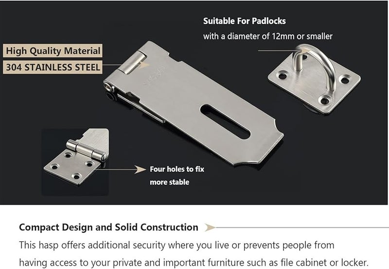 3 Inch Brushed Stainless Steel Heavy Duty Padlock Hasp Door Lock Gate Latch - Image 3