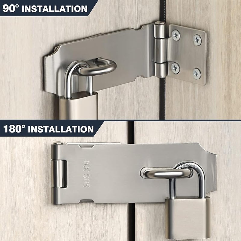 3 Inch Brushed Stainless Steel Heavy Duty Padlock Hasp Door Lock Gate Latch - Image 5