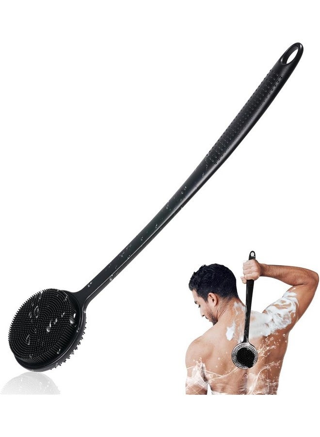 FLUZOV Silicone Back Scrubber for Shower, Lengthen Bath Body Brush with Long Handle, Double Sided Shower Brush for Exfoliating and Massage Can Produce Rich Foam, Long Handle Back Scrubber for Men - Image 1