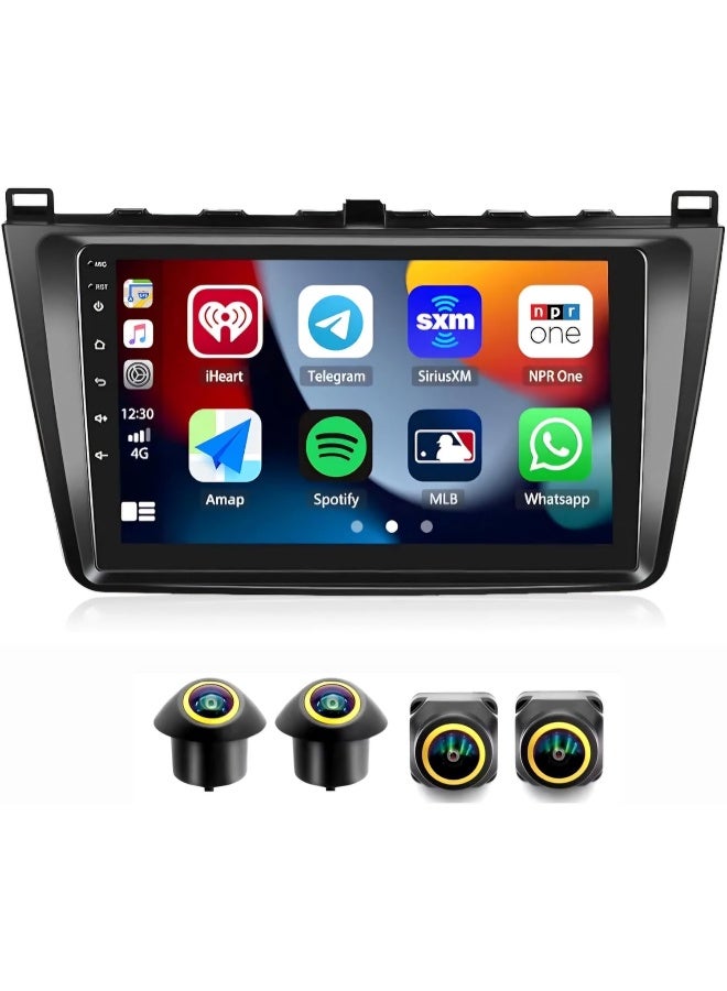 Vierex Fit Mazda 6 Car Stereo Mazda 6 Android Screen 2007-2012 With Apple Carplay Android Auto Wireless WiFi DSP FM&AM BT AHD Camera Included Fast Interface QLED (4+32GB 360D Cameras) - Image 1