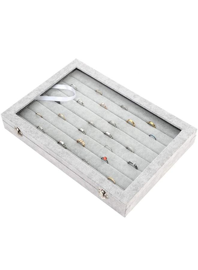 Padom Jewelry Tray, Multi-Functional Jewelry Organizer with Lid & Lock for Ring, Earring, Stud, Necklace, Bracelet, Watch, Soft ice Velvet Jewelry Showcase Display Tray (Ring) - Image 4