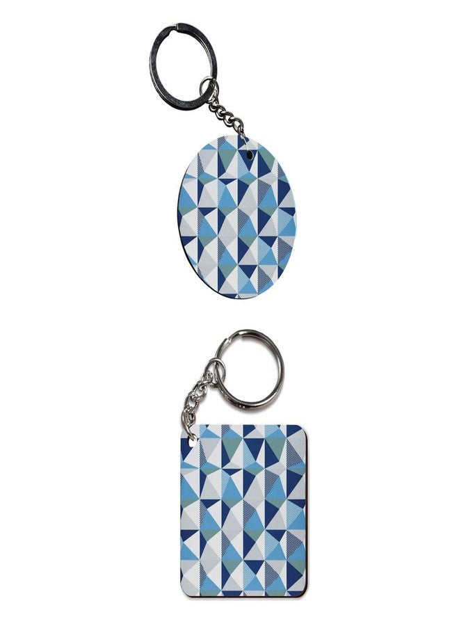 Plan To Gift Set of 2 | Circle & Square Shape Printed Wooden Keychains Blue Box Texture | Circle & Square Shape keyrings | Circle & Square Shape Keychains| Printed keyrings - Image 2