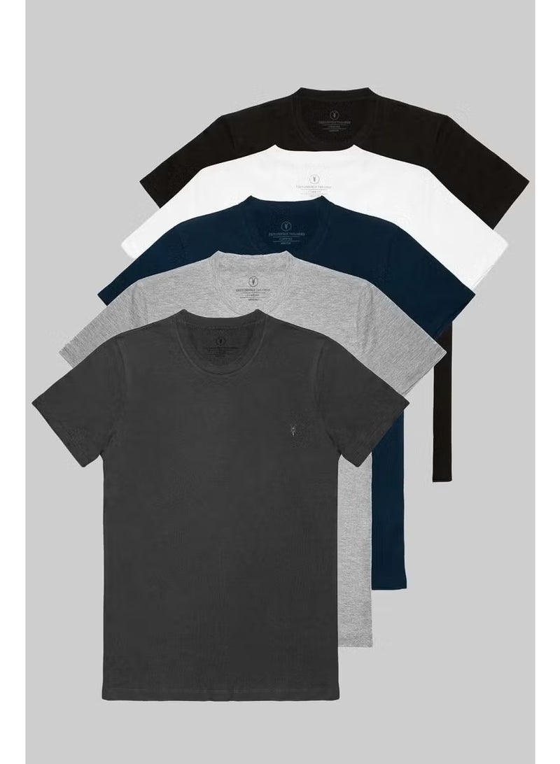 Four Man Crew Neck Standard Fit Basic Cotton Men's T-Shirt Pack of 5 - Image 1