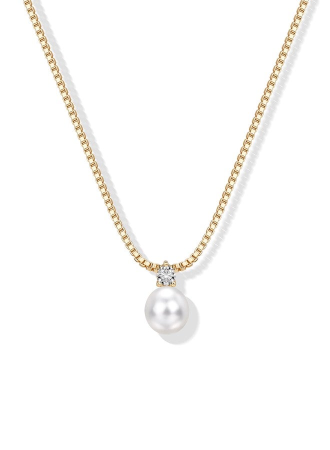PAVOI 14K Yellow Gold Plated Pearl Pendant Necklaces for Women - Dainty Pearl Necklace Drop with Cubic Zirconia - Simple Wedding Jewelry for Brides & Bridesmaids - Image 1