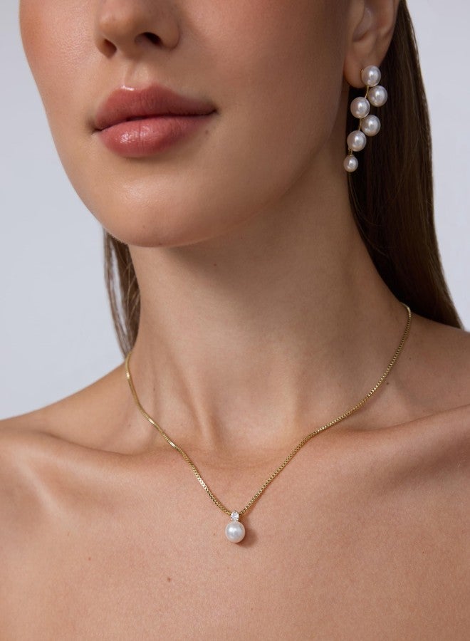 PAVOI 14K Yellow Gold Plated Pearl Pendant Necklaces for Women - Dainty Pearl Necklace Drop with Cubic Zirconia - Simple Wedding Jewelry for Brides & Bridesmaids - Image 2