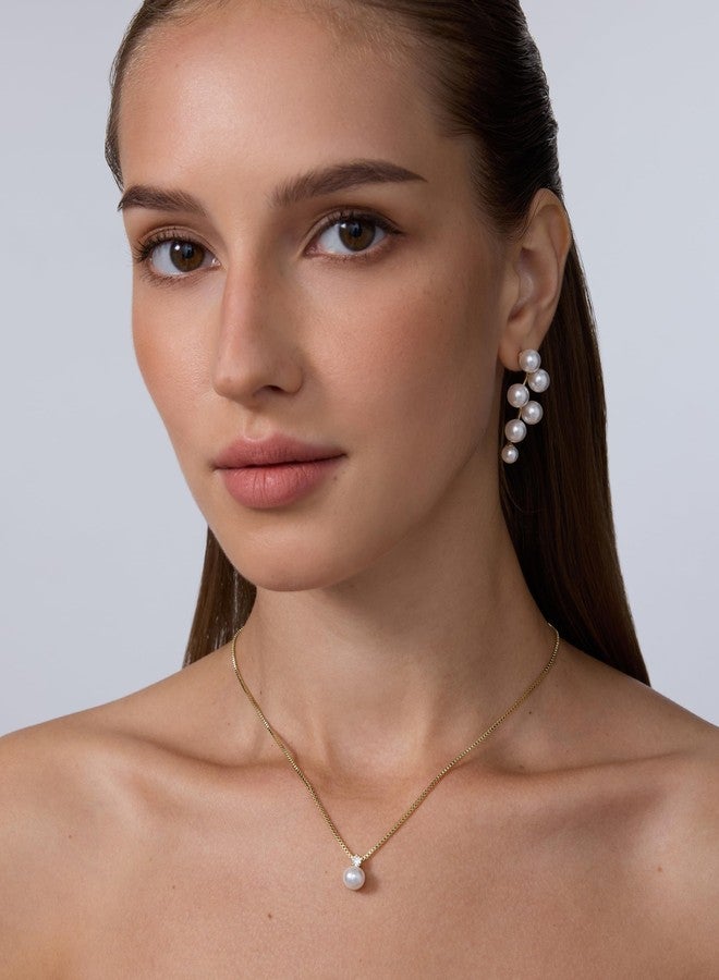 PAVOI 14K Yellow Gold Plated Pearl Pendant Necklaces for Women - Dainty Pearl Necklace Drop with Cubic Zirconia - Simple Wedding Jewelry for Brides & Bridesmaids - Image 3