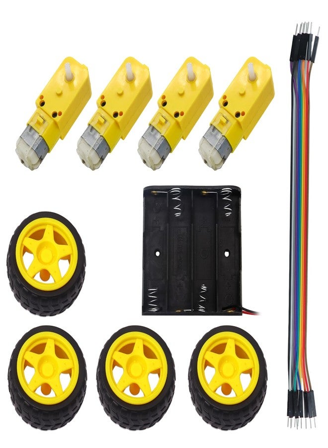 Electronicspices Electronic Spices Combo of Dual Shaft BO Motor | Rubber Wheels | Male to Male Jumper Wire and 4 AA Cell Holder - Image 1