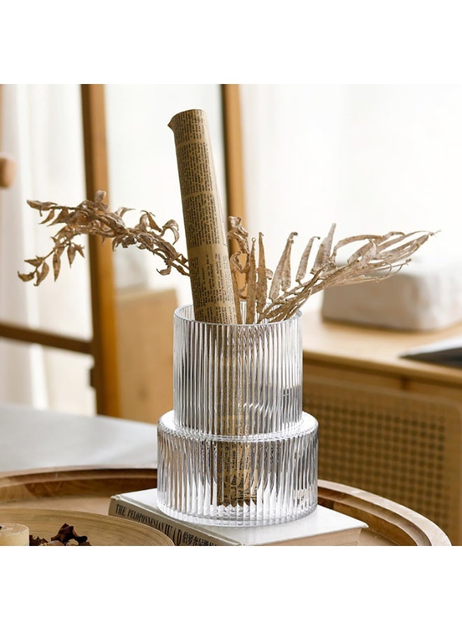 Y&D Clear Glass Vase, Ribbed Vase, Fluted Glass Vase, Flower Vase, Modern Vase for Centerpiece, Ribbed Glass Vase for Living Room, Dining Table, Entryway, Mantle, Shelf, Wedding, Office - Image 4