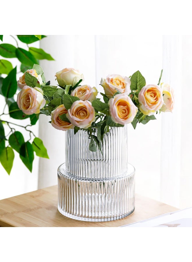 Y&D Clear Glass Vase, Ribbed Vase, Fluted Glass Vase, Flower Vase, Modern Vase for Centerpiece, Ribbed Glass Vase for Living Room, Dining Table, Entryway, Mantle, Shelf, Wedding, Office - Image 5