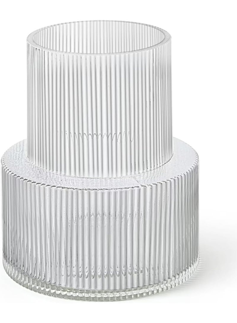 Y&D Clear Glass Vase, Ribbed Vase, Fluted Glass Vase, Flower Vase, Modern Vase for Centerpiece, Ribbed Glass Vase for Living Room, Dining Table, Entryway, Mantle, Shelf, Wedding, Office - Image 1