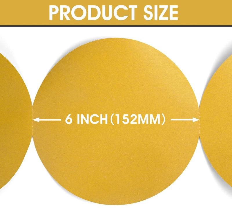 S SATC Premium Gold Sandpaper 6 Inch 100 PCS Sanding Discs 320 Grit Self Adhesive Stickyback Sandpaper Roll Aluminum Oxide PSA Sandpaper Discs for Wood, Metal, and Car Paint - Image 3