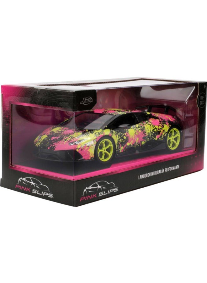 Jada Pink Slips Lamborghini Huracan Performante Die-cast Car (1:24, Black/Yellow/Pink) - Image 1