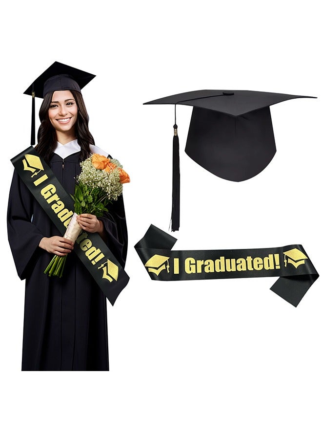 Graduation Headbands And Shoulder Straps For Congratulations Graduation Party Supplies Bachelor Hat Headband Doctor Hat Black Belt Satin Tassel Headpiece For Graduation Party Dress Up Gifts Photos - Image 1