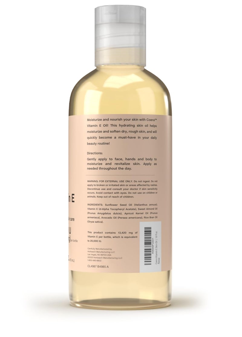Coera Vitamin E Oil | 20,000 IU | 16 fl oz | Moisturizing & Hydrating for Skin, Face, Hands and Body | Free of Parabens, SLS, & Fragrances - Image 2
