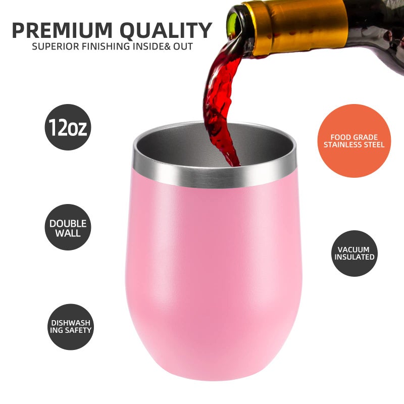 FristChoice 12 Oz Insulated Wine Tumbler With Lid And Straw Stainless Steel Stemless Wine Tumbler Glasses 16 Packs Double Wall Vacuum Wine Cups Tumbler Bulk For Champaign Beer Cocktail Office 16 Colors - Image 3
