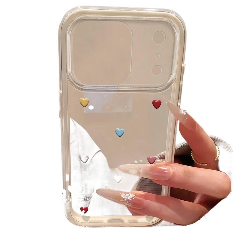 غطاء واقي بسيليكون لـ iPhone 14 / 14 Plus / 14 Pro / 14 Pro Max مع حماية من السقوط وتغطية كاملة مع مقاوم للصدمات مع قلوب ملونة مرحة باللون وردي من السيليكون باللون الوردي - Image 3
