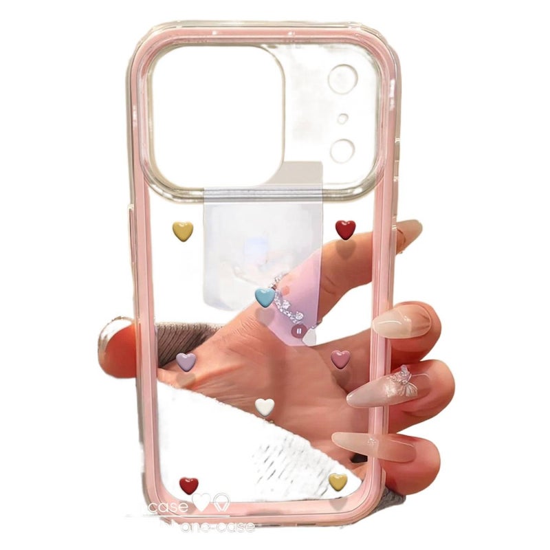 غطاء واقي بسيليكون لـ iPhone 14 / 14 Plus / 14 Pro / 14 Pro Max مع حماية من السقوط وتغطية كاملة مع مقاوم للصدمات مع قلوب ملونة مرحة باللون وردي من السيليكون باللون الوردي - Image 1