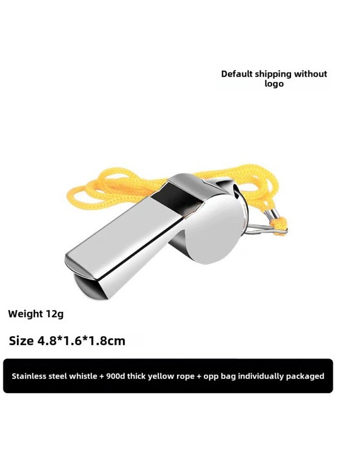 Generic School Stainless Steel Whistle PE Teacher Special Super Loud Treble Whistle Coach Children's Toy Whistle To Survive-Color:1 Stainless Steel Long Mouth Whistle + Yellow Rope Independent Bag - Image 1
