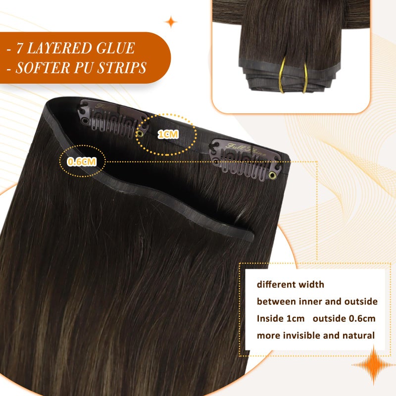 Full Shine Human Hair Clip in Extensions Balayage Dark Brown to Ash Brown Highlights Hair Extension Clip ins with Thick Ends for Women 18 Inch 120 Grams 8 PCS - Image 4